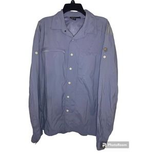 Mountain Hardwear Shirt Mens Large Blue Long Sleeve Vented Outdoor *STAIN